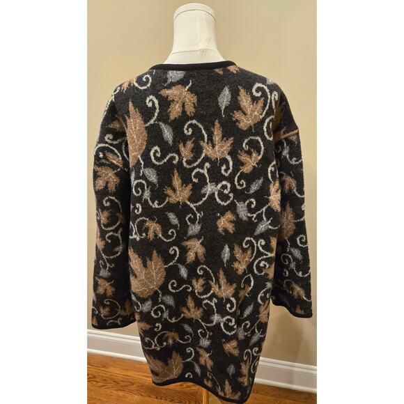 TUNDRA Canada Vintage Fall Leaves Pure Virgin Wool Collared Cardigan Large Gray - Picture 4 of 9
